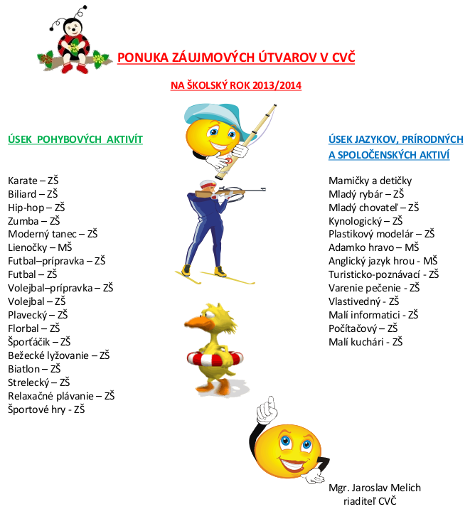 PONUKA ZÁUJMOVÝCH ÚTVAROV V CVČ NA ŠKOLSKÝ ROK 2013/2014