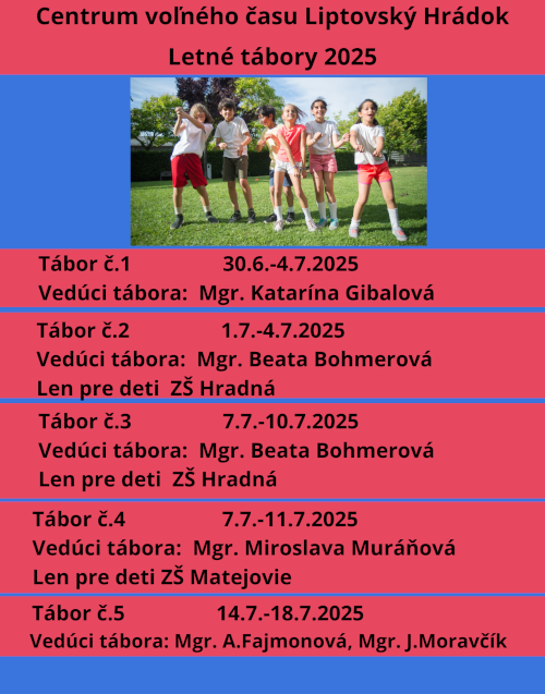 Letné tábory školský rok 2024/2025