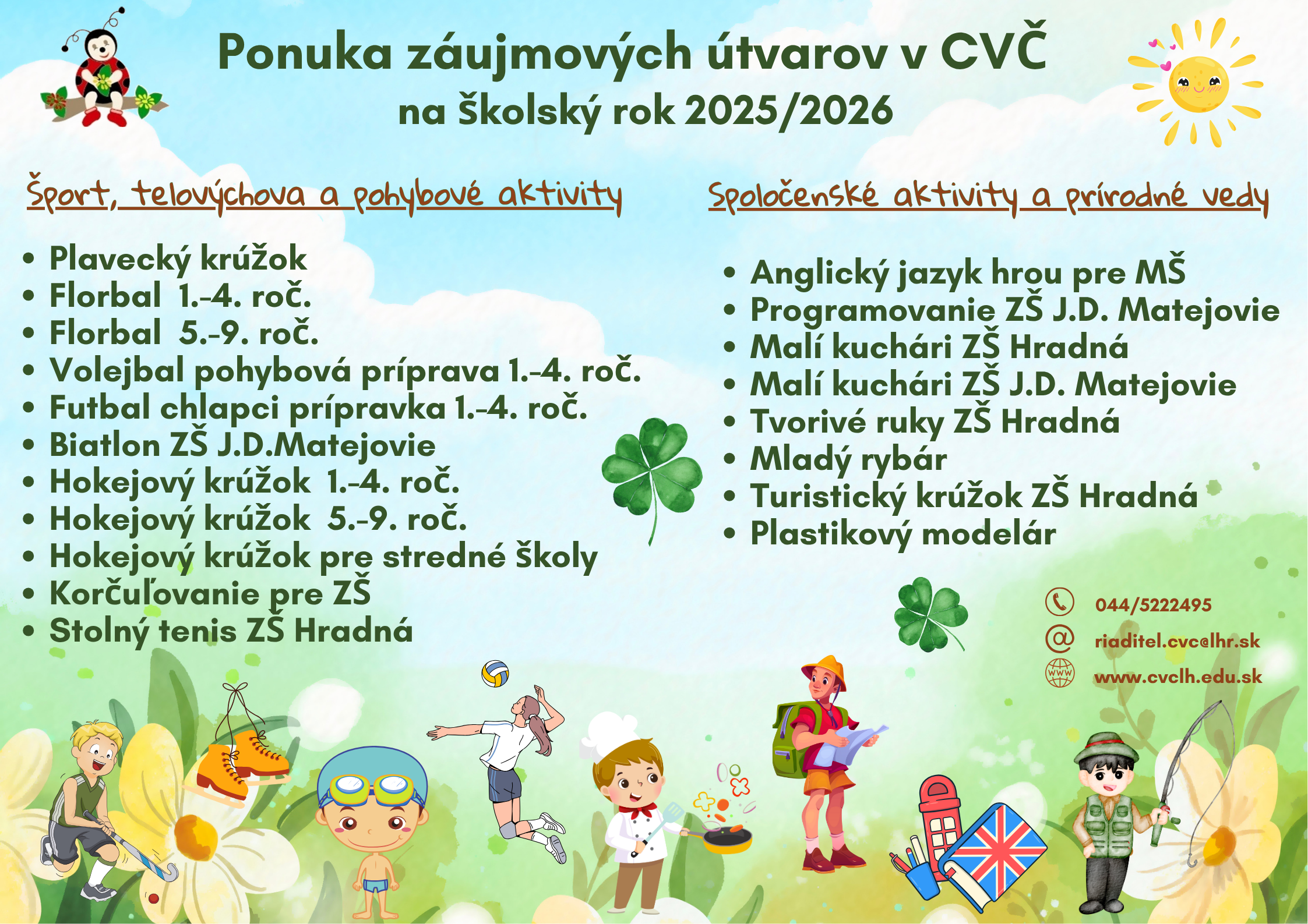 PONUKA ZÁUJMOVÝCH ÚTVAROV V CVČ NA ŠKOLSKÝ ROK 2025/2026